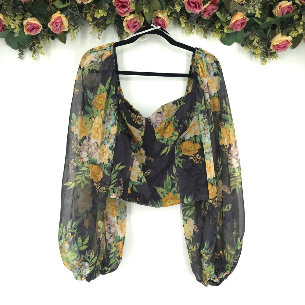 Lulus Floral Long Sleeve Crop Top Size XL